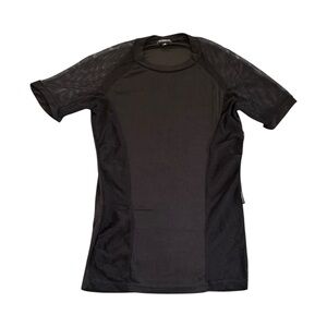 VTG Tempest USA Black Mesh Panel Top Short Sleeve 90s Goth Club Fetish Active S